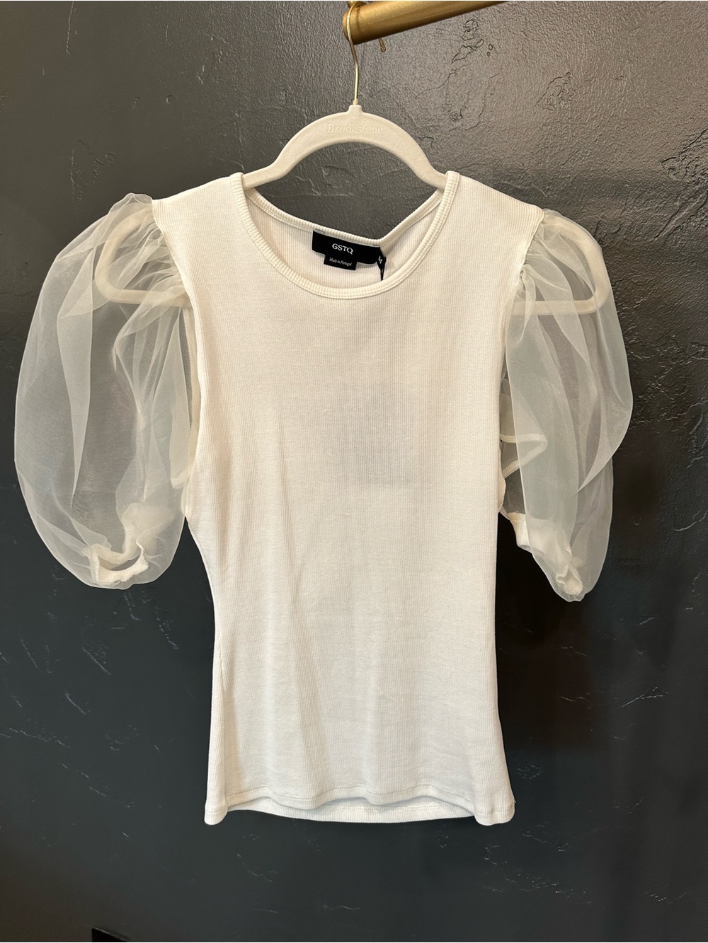 Sheer Puff-Sleeve White Top by Gesto
